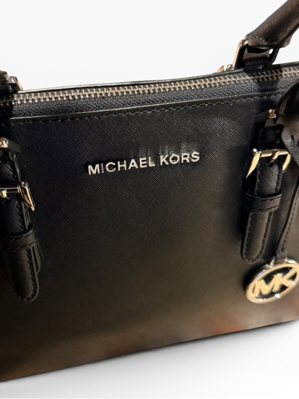 Michael Kors Black Large Saffiano Leather Satchel with MK Charm - Picture 3 of 16